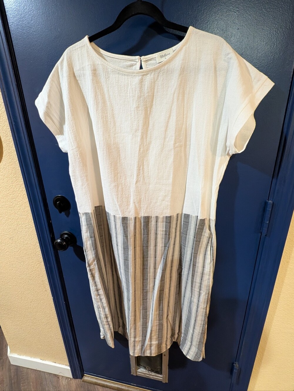 Cream Linen Blend Striped Midi Dress Size L NWT
